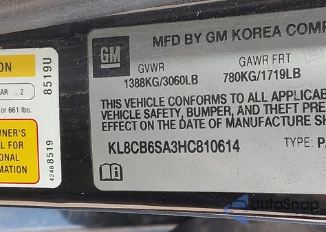 2017 Chevrolet Spark Ls Cvt z USA, uszkodzony, nr VIN KL8CB6SA3HC810614